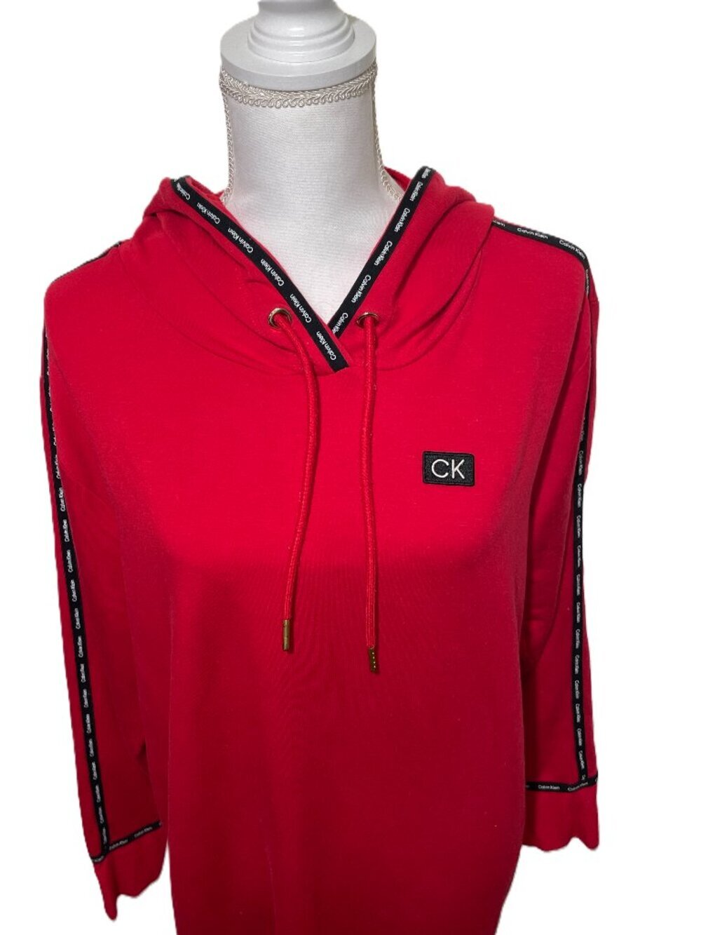 Calvin Klein Red Sweatshirt Jacket Dress, Hoodie, Super Soft, Logo Detail, Large